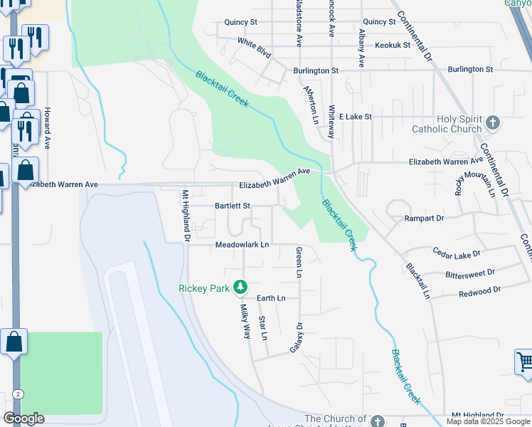 map of restaurants, bars, coffee shops, grocery stores, and more near 100 Aspen Way in Butte