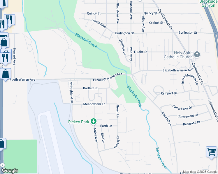 map of restaurants, bars, coffee shops, grocery stores, and more near 100 Aspen Way in Butte
