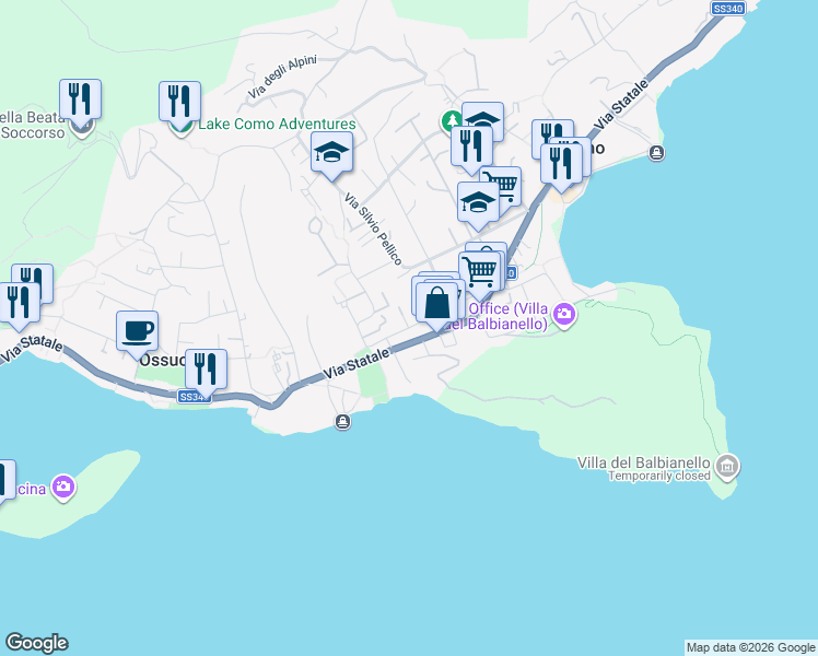 map of restaurants, bars, coffee shops, grocery stores, and more near 20 Via Statale in Lenno