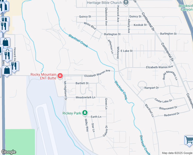 map of restaurants, bars, coffee shops, grocery stores, and more near 2949 Burke Ln in Butte