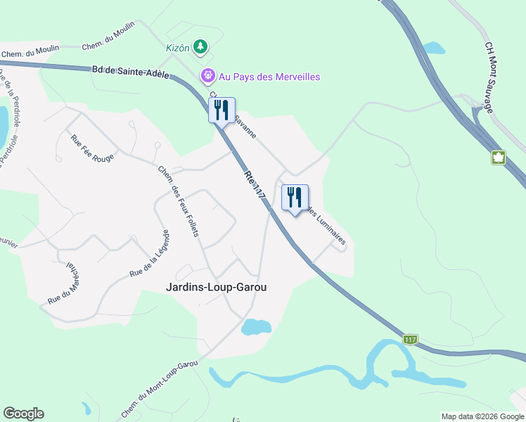 map of restaurants, bars, coffee shops, grocery stores, and more near 35 Chemin du Mont-Loup-Garou in Sainte-Adèle