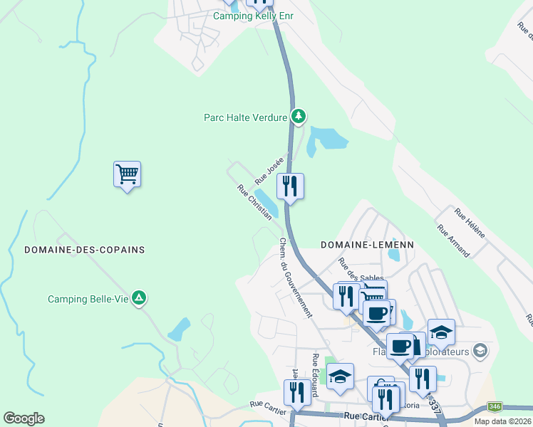 map of restaurants, bars, coffee shops, grocery stores, and more near 1810 Rue Christian in Montcalm
