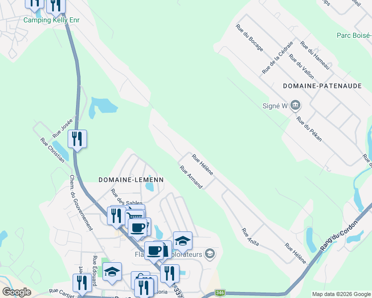 map of restaurants, bars, coffee shops, grocery stores, and more near 2937 Place Armand in Sainte-Julienne