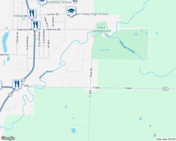 map of restaurants, bars, coffee shops, grocery stores, and more near 620 Park Avenue Southeast in Pierz