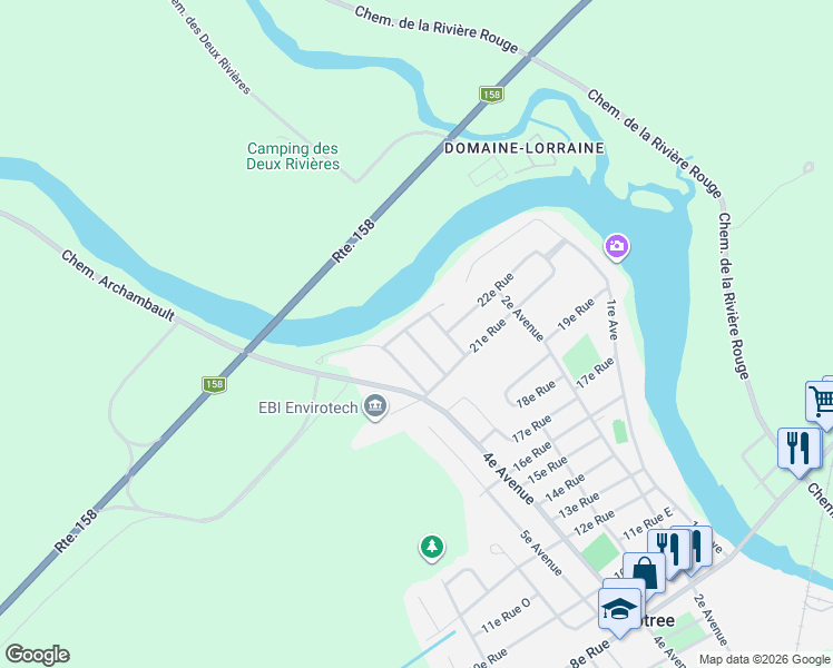 map of restaurants, bars, coffee shops, grocery stores, and more near 440 3e Avenue Ouest in Crabtree