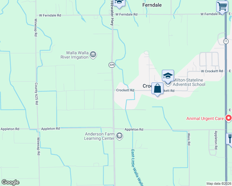 map of restaurants, bars, coffee shops, grocery stores, and more near 53387 West Crockett Road in Milton-Freewater