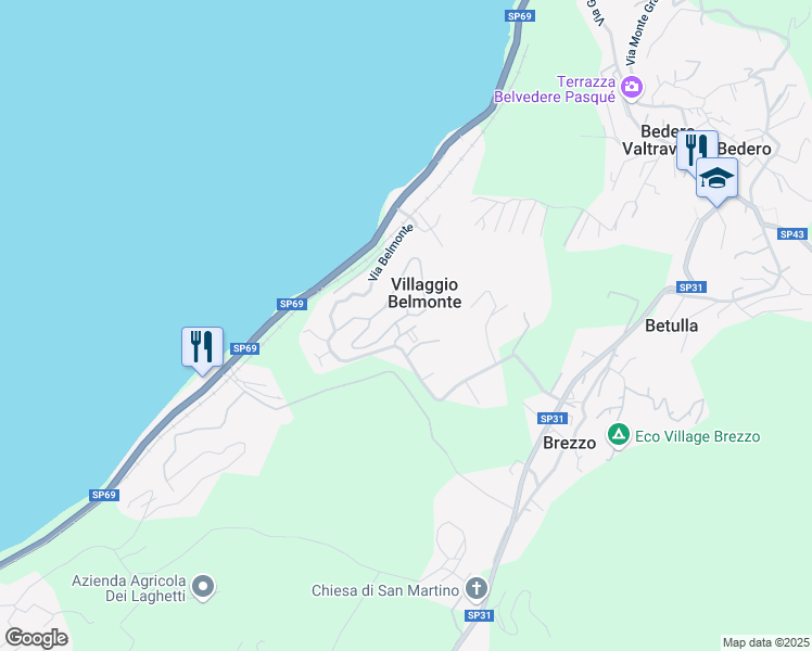 map of restaurants, bars, coffee shops, grocery stores, and more near 30 Via delle Palme in Villaggio Belmonte