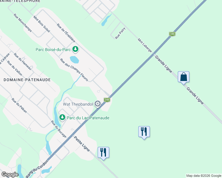map of restaurants, bars, coffee shops, grocery stores, and more near 3409 Québec 346 in Saint-Alexis
