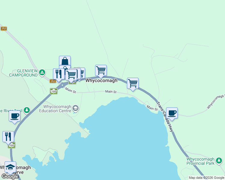 map of restaurants, bars, coffee shops, grocery stores, and more near 109 Main Street in Whycocomagh