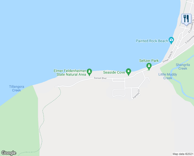 map of restaurants, bars, coffee shops, grocery stores, and more near Sunset Boulevard in Seaside