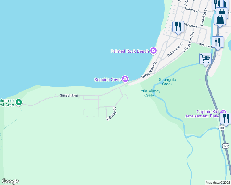 map of restaurants, bars, coffee shops, grocery stores, and more near 2951-2957 Sunset Boulevard in Seaside