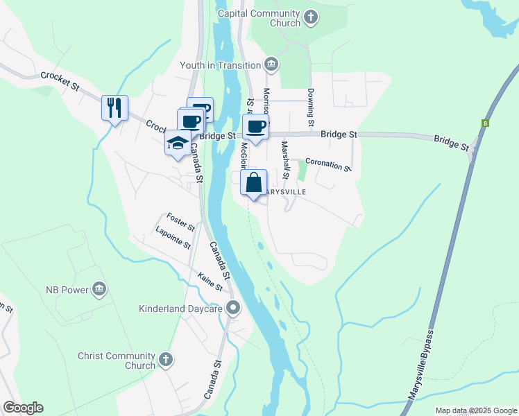 map of restaurants, bars, coffee shops, grocery stores, and more near 7 Fisher Avenue in Fredericton