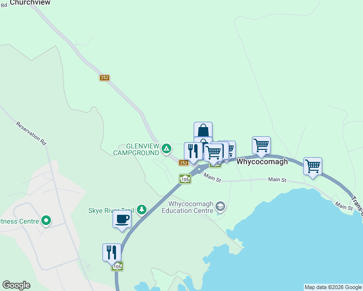 map of restaurants, bars, coffee shops, grocery stores, and more near 22 MacInnis Road in Whycocomagh