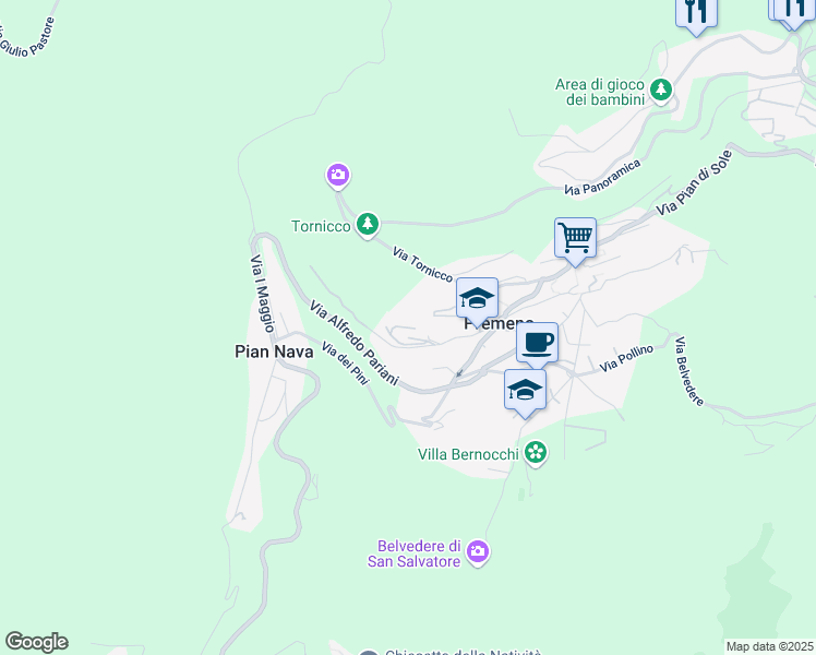 map of restaurants, bars, coffee shops, grocery stores, and more near 38 Via Luigi Mangiagalli in Premeno