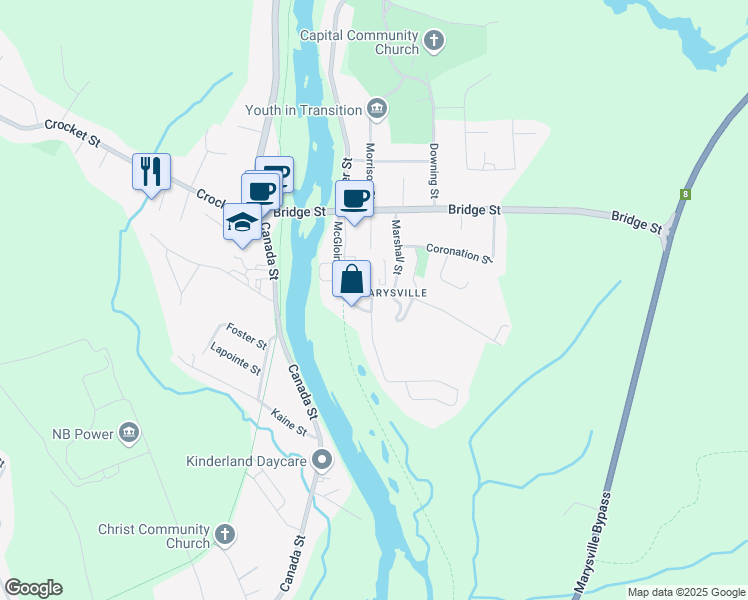 map of restaurants, bars, coffee shops, grocery stores, and more near 7 Fisher Avenue in Fredericton