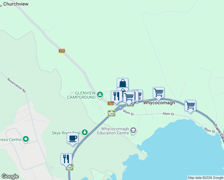 map of restaurants, bars, coffee shops, grocery stores, and more near 33 MacInnis Road in Whycocomagh