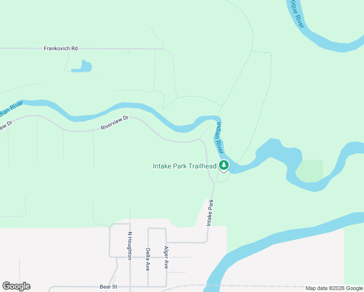 map of restaurants, bars, coffee shops, grocery stores, and more near Riverview Drive in Manistique