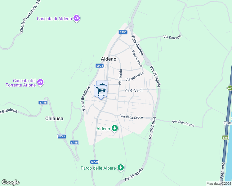 map of restaurants, bars, coffee shops, grocery stores, and more near 43 Via Florida in Aldeno