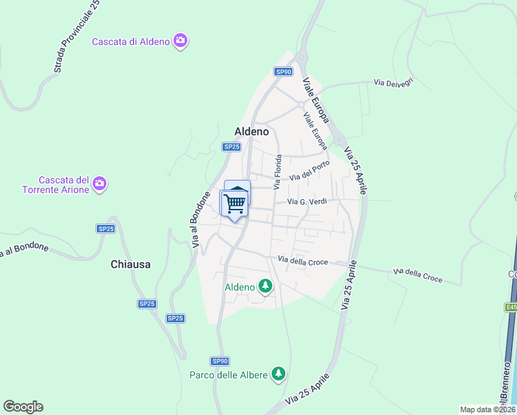 map of restaurants, bars, coffee shops, grocery stores, and more near 43 Via Florida in Aldeno