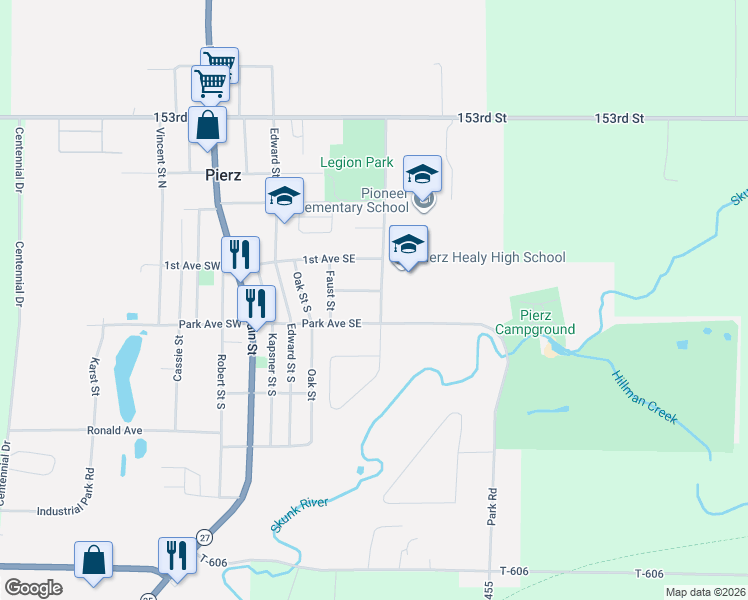 map of restaurants, bars, coffee shops, grocery stores, and more near 203 Kamnic Street in Pierz