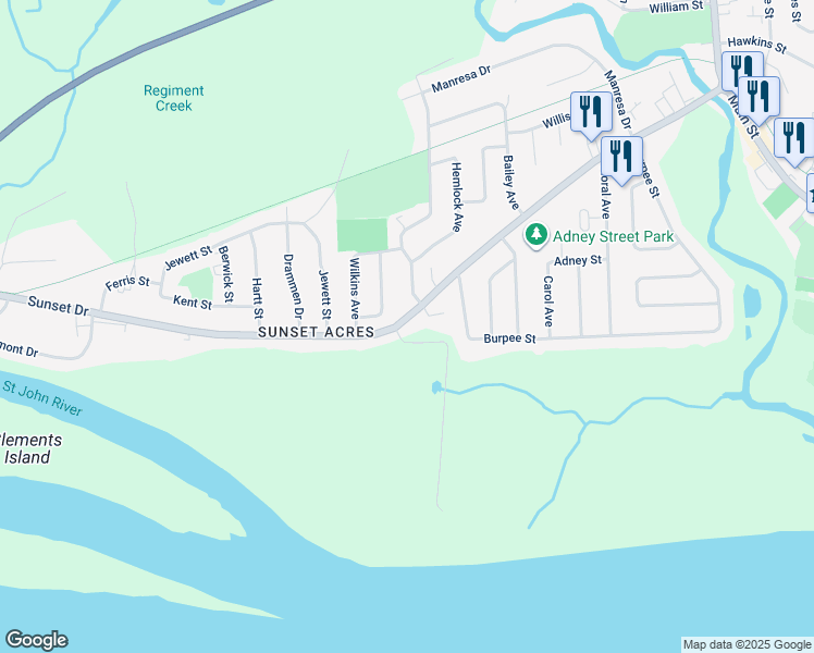 map of restaurants, bars, coffee shops, grocery stores, and more near 204 Sunset Drive in Fredericton