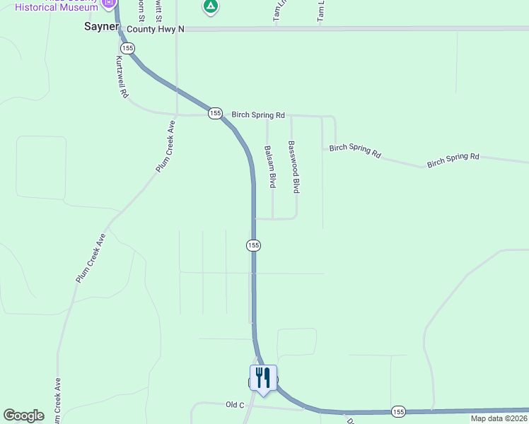 map of restaurants, bars, coffee shops, grocery stores, and more near 2765 Balsam Boulevard in Sayner