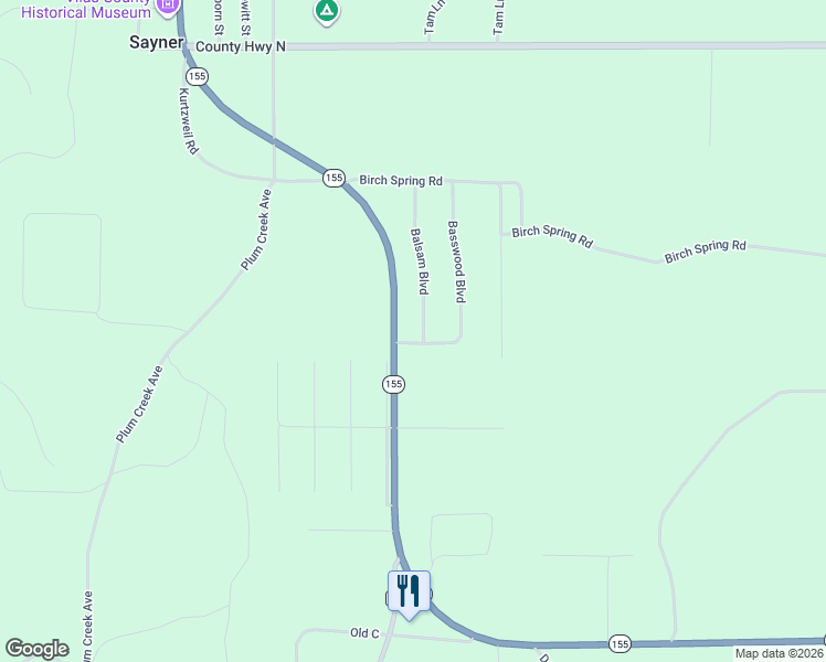 map of restaurants, bars, coffee shops, grocery stores, and more near 2765 Balsam Boulevard in Sayner