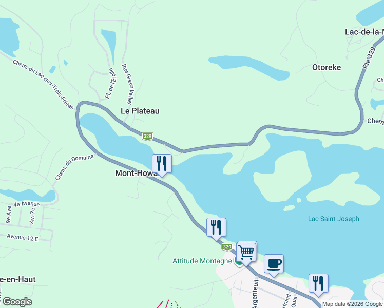 map of restaurants, bars, coffee shops, grocery stores, and more near 2716 Chemin du Village in Saint-Adolphe-d'Howard