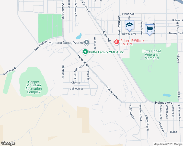 map of restaurants, bars, coffee shops, grocery stores, and more near 2901 Hanson Road in Butte