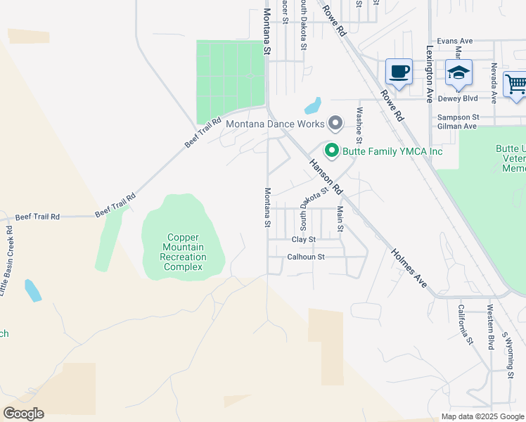 map of restaurants, bars, coffee shops, grocery stores, and more near 3109 South Montana Street in Butte