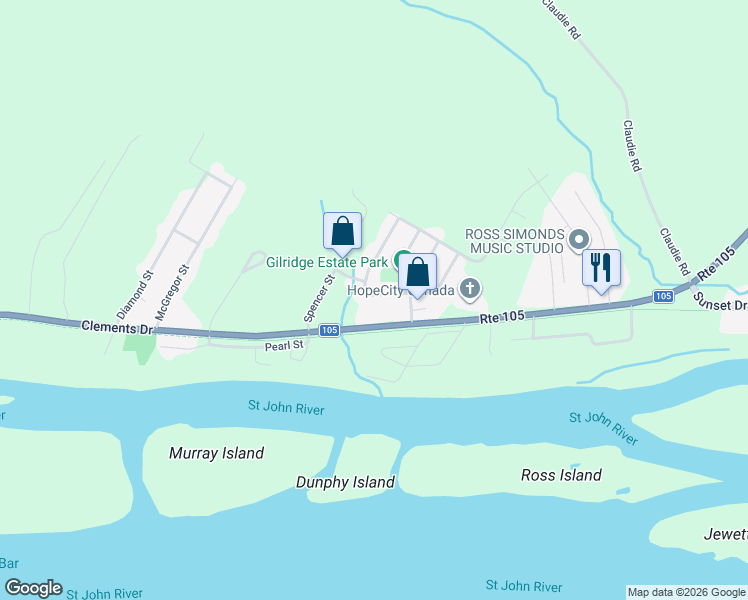 map of restaurants, bars, coffee shops, grocery stores, and more near 33 Katrina Drive in Fredericton