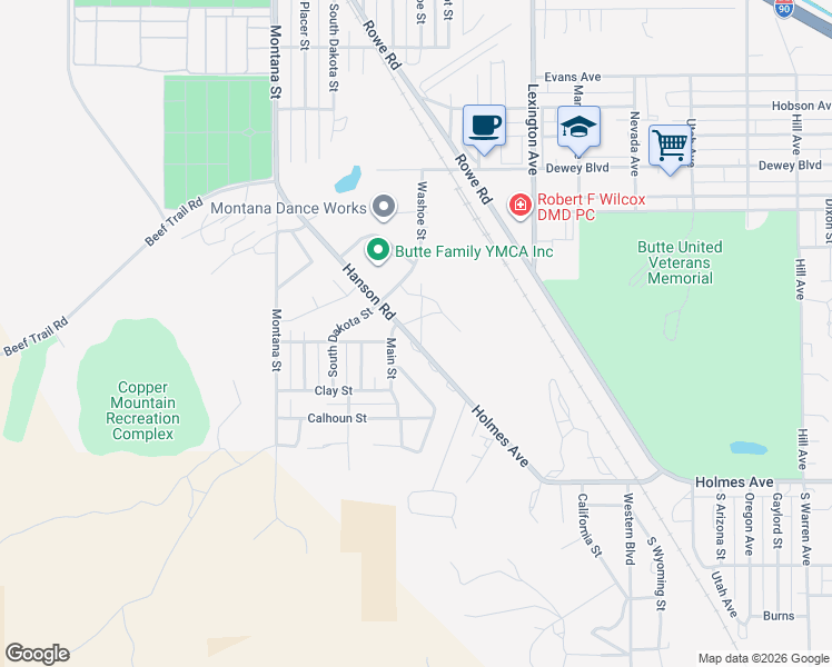 map of restaurants, bars, coffee shops, grocery stores, and more near 2901 Hansen Road in Butte