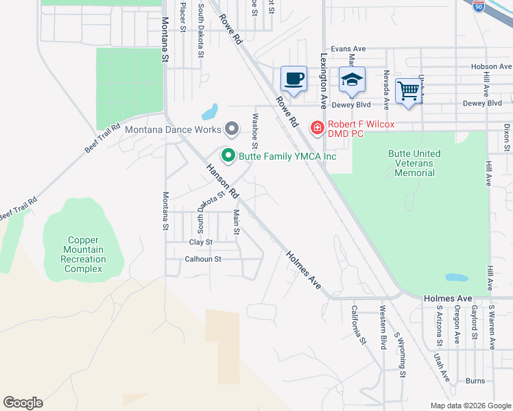 map of restaurants, bars, coffee shops, grocery stores, and more near 2901 Hansen Road in Butte