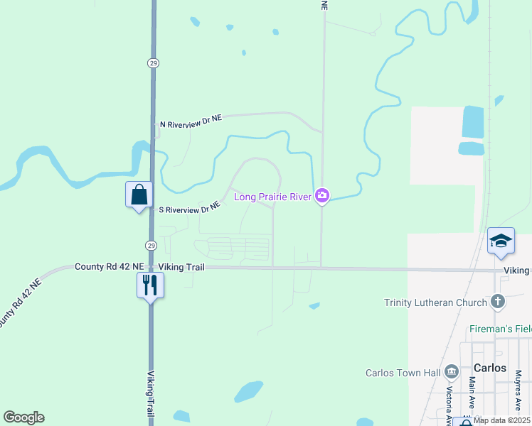 map of restaurants, bars, coffee shops, grocery stores, and more near 5138 South Riverview Drive Northeast in Carlos