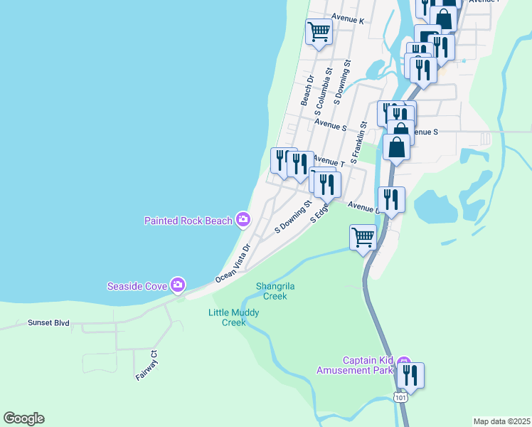 map of restaurants, bars, coffee shops, grocery stores, and more near 2360 Ocean Vista Drive in Seaside
