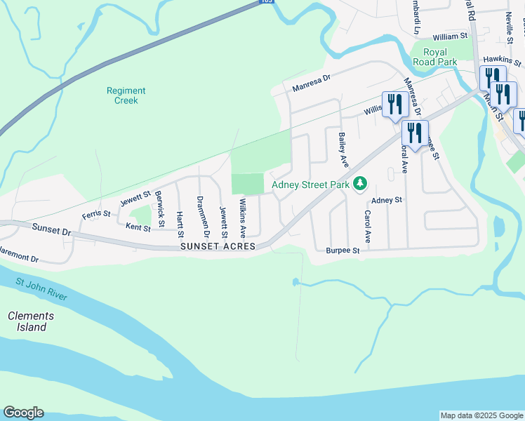 map of restaurants, bars, coffee shops, grocery stores, and more near 113 Embleton Avenue in Fredericton
