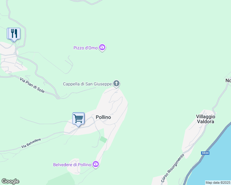 map of restaurants, bars, coffee shops, grocery stores, and more near 32 Via Lago Azzurro in Pollino