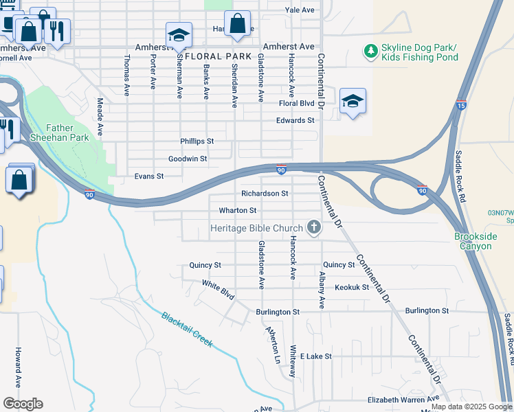 map of restaurants, bars, coffee shops, grocery stores, and more near 3023 Wharton Street in Butte