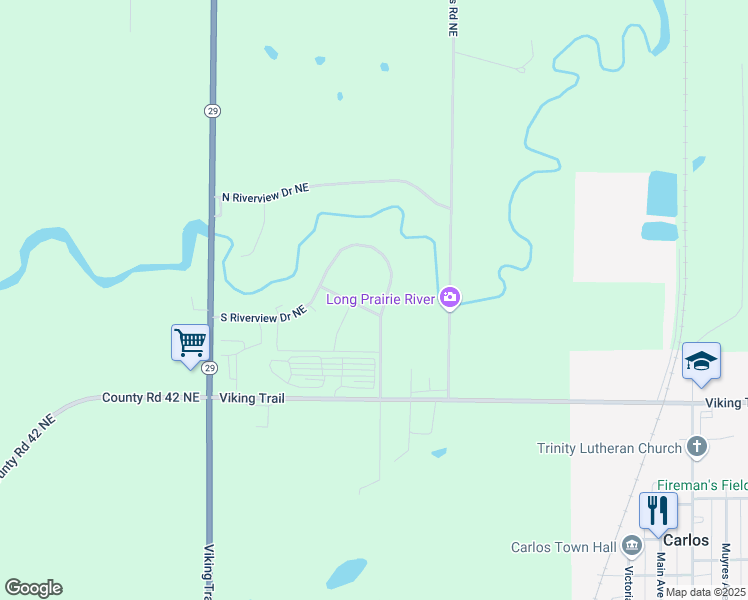map of restaurants, bars, coffee shops, grocery stores, and more near 5138 South Riverview Drive Northeast in Carlos