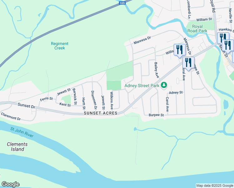 map of restaurants, bars, coffee shops, grocery stores, and more near 113 Embleton Avenue in Fredericton