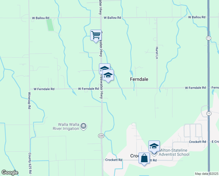 map of restaurants, bars, coffee shops, grocery stores, and more near 53445 West Ferndale Road in Milton-Freewater