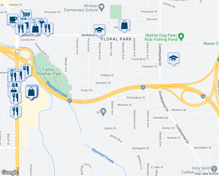 map of restaurants, bars, coffee shops, grocery stores, and more near 3463 Banks Avenue in Butte