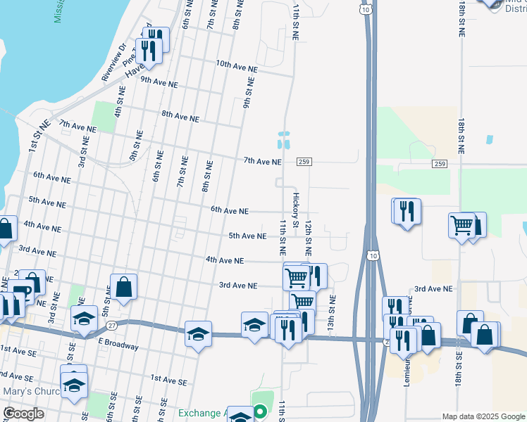 map of restaurants, bars, coffee shops, grocery stores, and more near 916 6th Avenue Northwest in Little Falls