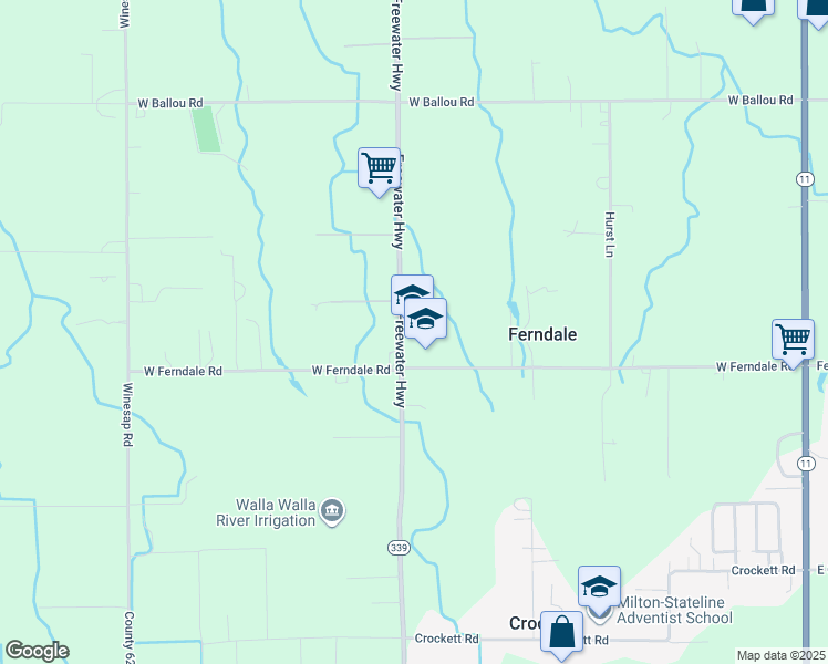 map of restaurants, bars, coffee shops, grocery stores, and more near 53445 West Ferndale Road in Milton-Freewater