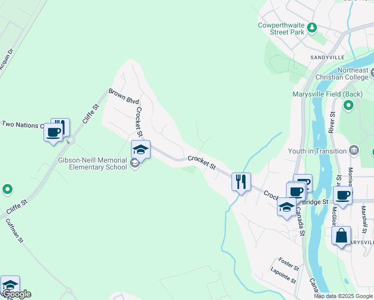 map of restaurants, bars, coffee shops, grocery stores, and more near 16 Pettigrove Crescent in Fredericton