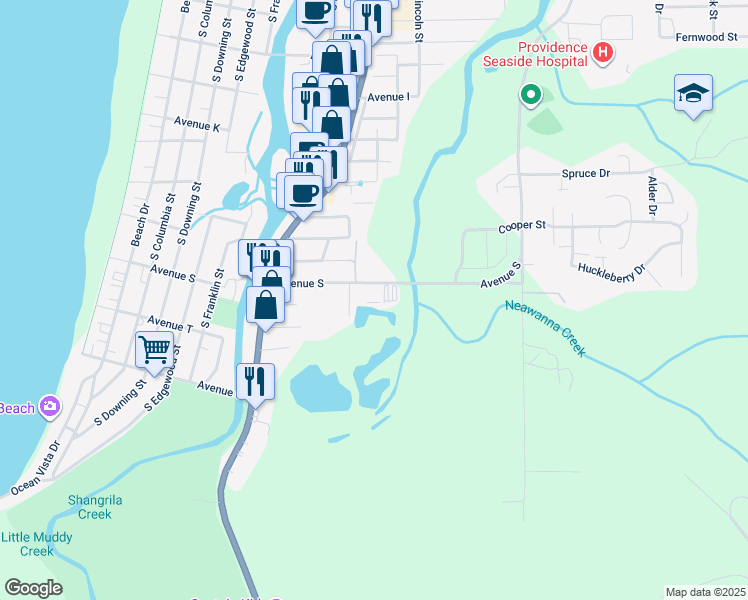 map of restaurants, bars, coffee shops, grocery stores, and more near 935 Avenue South in Seaside