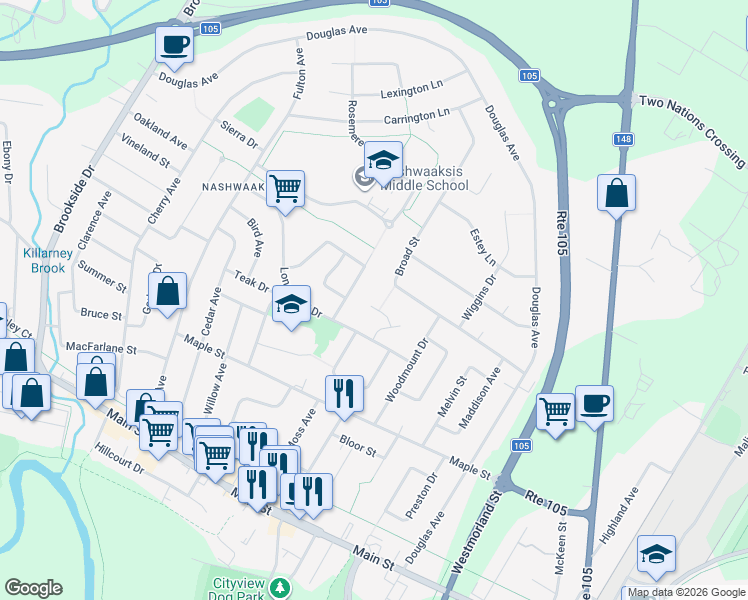 map of restaurants, bars, coffee shops, grocery stores, and more near 28 Mulberry Court in Fredericton