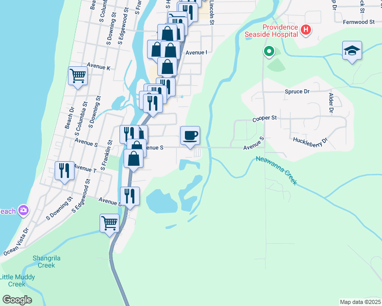 map of restaurants, bars, coffee shops, grocery stores, and more near 935 Avenue South in Seaside