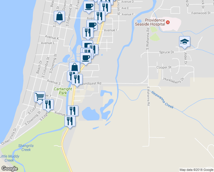map of restaurants, bars, coffee shops, grocery stores, and more near 935 Avenue South in Seaside