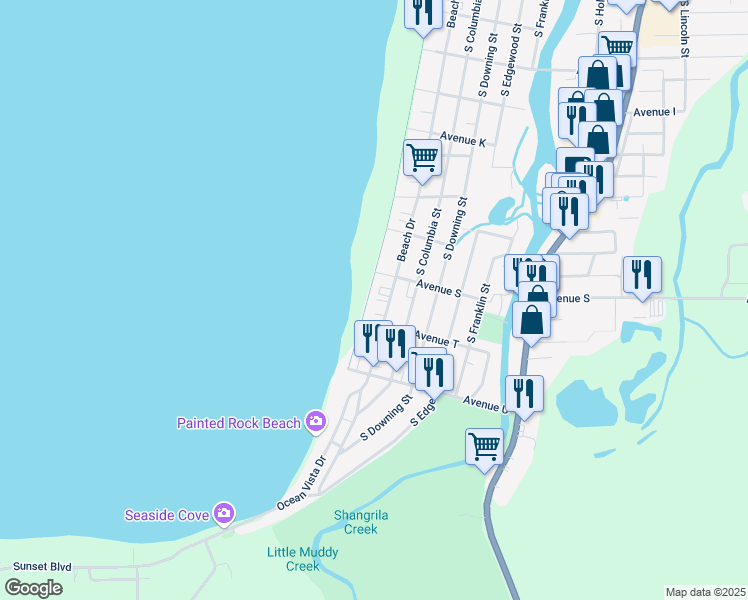 map of restaurants, bars, coffee shops, grocery stores, and more near 1941 South Promenade in Seaside